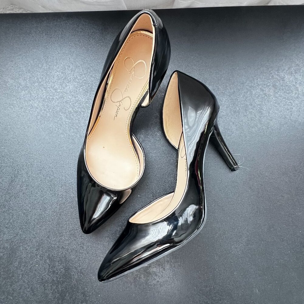 Jessica Simpson Black Patent Pointed Toe Stiletto Pumps Classic Dress Heels